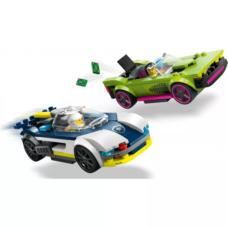 LEGO City rotaļu komplekts 60415 Policijas auto un muskuļauto pakaļdzīšanās — 213 elementi, 2 minifigūras, vecumam 6+