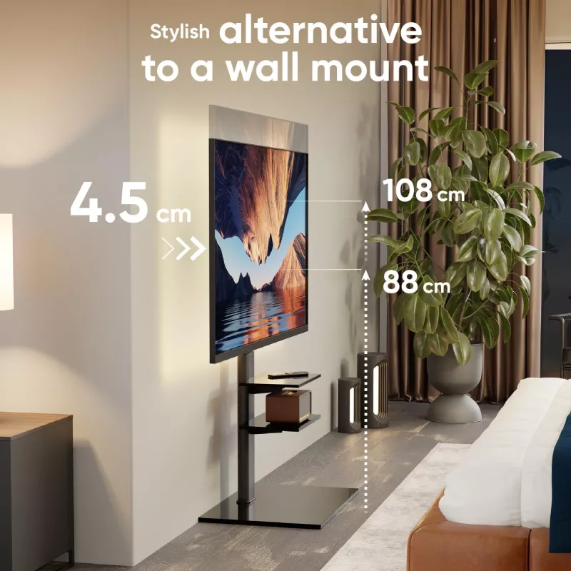 Grīdas TV statīvs ONKRON TS5550-B 32–65 collu (81,3–165,1 cm) ekrāniem, maks. slodze 30 kg, VESA 100x100–600x400, augstums 880–1080 mm, pagriešana ±25°