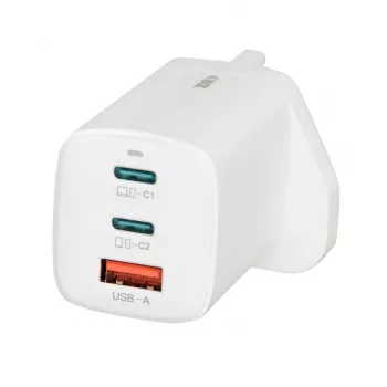 iBOX C-65 Balts, GaN 65W universāls lādētājs ar UK kontaktdakšu