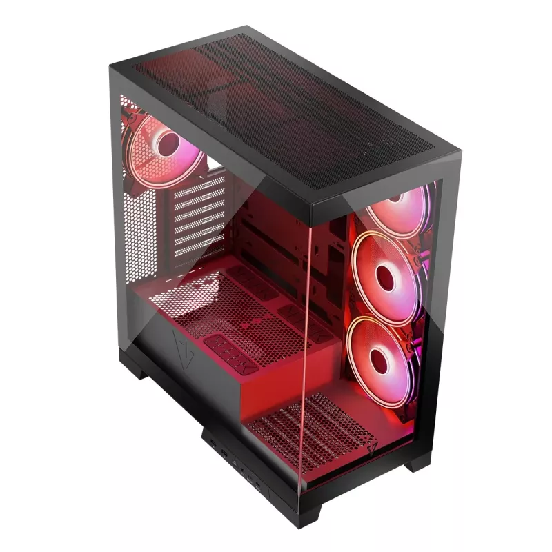 PC korpuss MODECOM Volcano SPACE APEX ARGB Midi Tower, rūdīts stikls, USB-C, atbalsta ATX/microATX/Mini-ITX, GPU līdz 430 mm, CPU dzesētājs līdz 180 mm