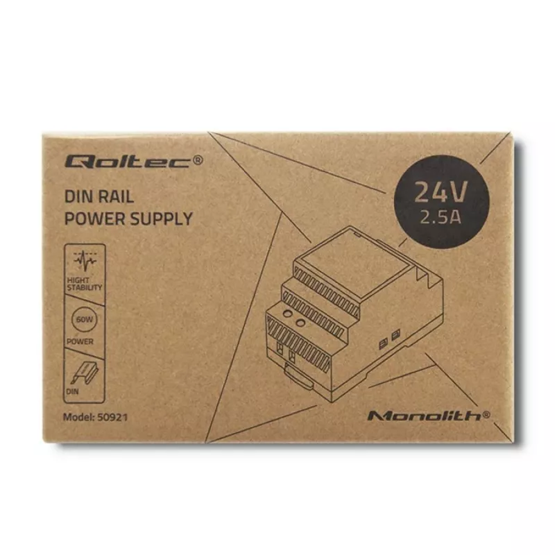 DIN sliežu barošanas bloks QOLTEC 24V 2.5A 60W pelēks
