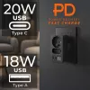 Strāvas sadalītājs MACLEAN MCE249 F/B — 2 maiņstrāvas ligzdas (16A + 6A) ar 2×USB-A un 2×USB-C PD 20W, ES spraudnis, melns