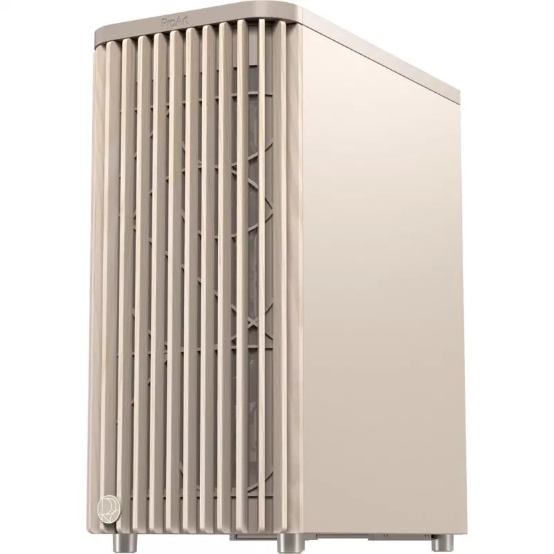 Datora korpuss ASUS PROART PA401 WOOD TG PWM BEIGE — ATX, 503×225×412 mm, 2×3,5 collas/2×2,5 collas, GPU līdz 315 mm