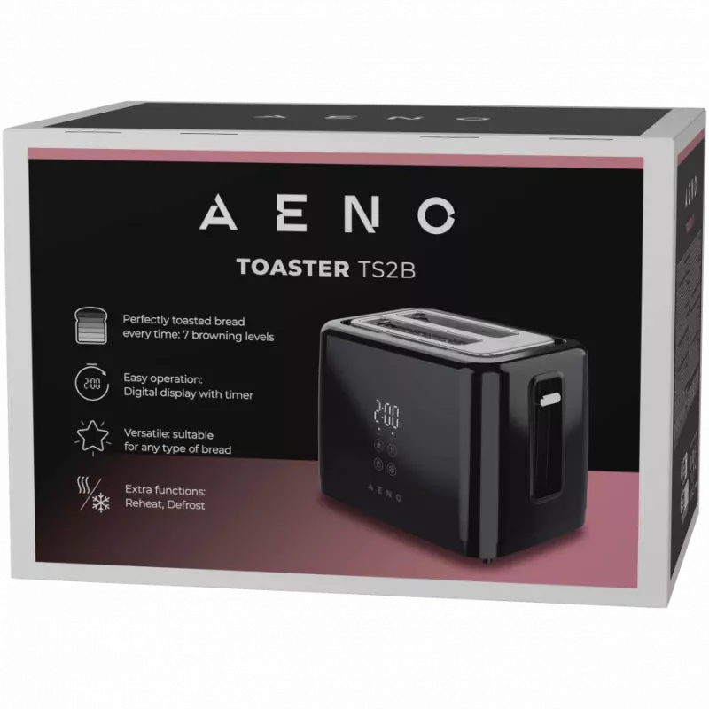Elektriskais tosters, melns, 220-240V, 50-60Hz, 780-930W, 2 sloti, 3 režīmi, 7 grauzdēšanas līmeņi