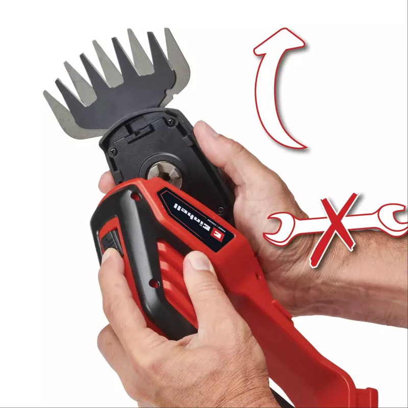 Zāles un krūmu šķēres EINHELL GE-CG 18/100 Li 18 V Li‑Ion 2,5 Ah — bezvada trimmeris ar asmeņiem 100 mm