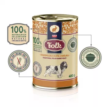 FOLK Tradicionālais poļu trušu mielasts - mitrā suņu barība - 400 g