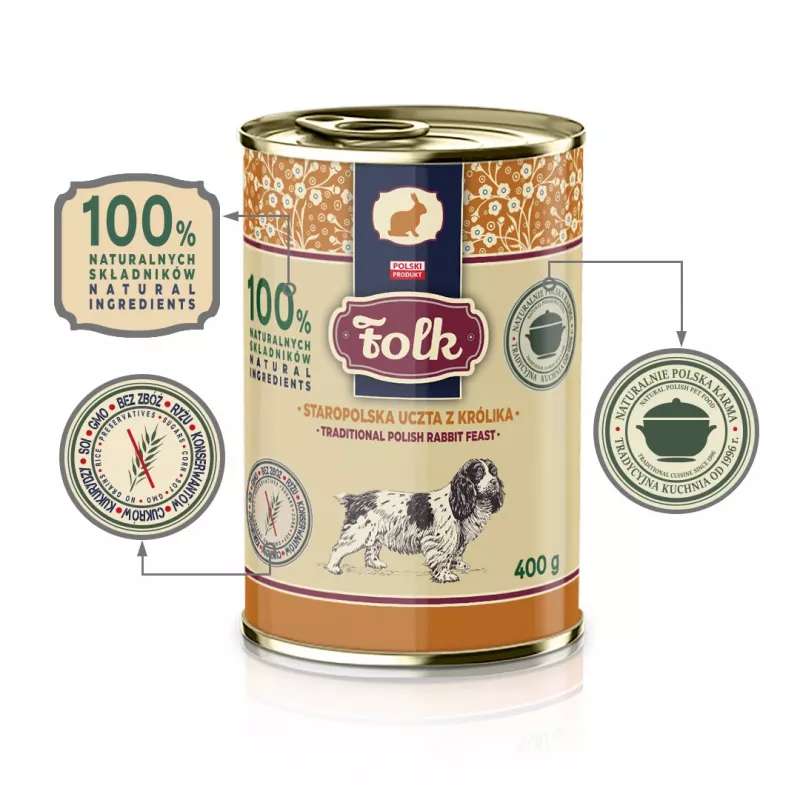 FOLK Tradicionālais poļu trušu mielasts - mitrā suņu barība - 400 g