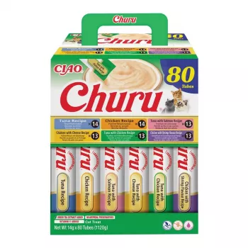 Mitrā kaķu kārums INABA CHURU 80P vistas un tuncis — 80 x 14 g tūbiņas