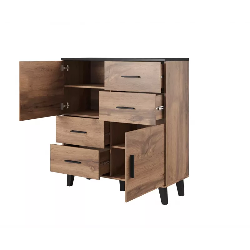 Cama sideboard LOTTA 110 2D4S wotan oak/mat Melns