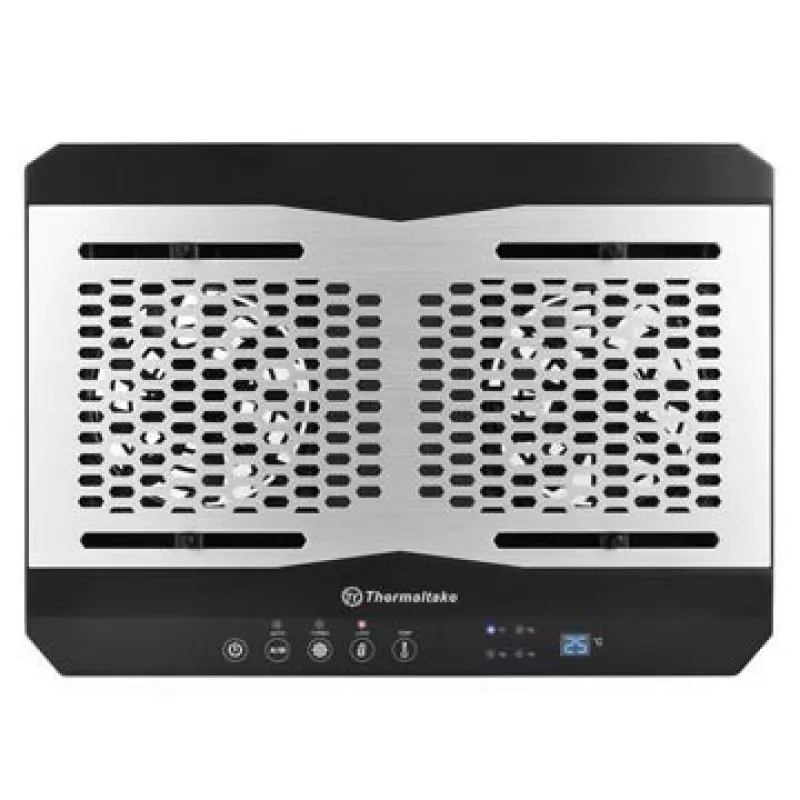 Piezīmjdatora dzesēšanas paliktnis THERMALTAKE CL-N002-PL12BL-A ar 12 cm ventilatoru, alumīnija un plastmasas, 390×277,5×49,3 mm, 1000–1300 apgr./min
