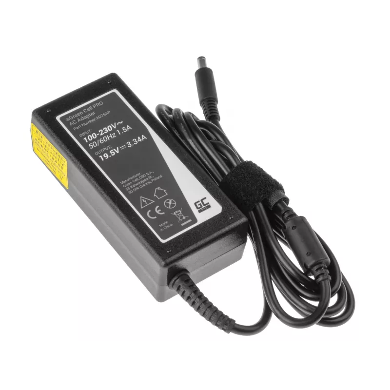 Strāvas adapteris zaļa Cell AD75AP 65W 19.5V 3.34A Dell klēpjdatoriem, iekštelpām, melns