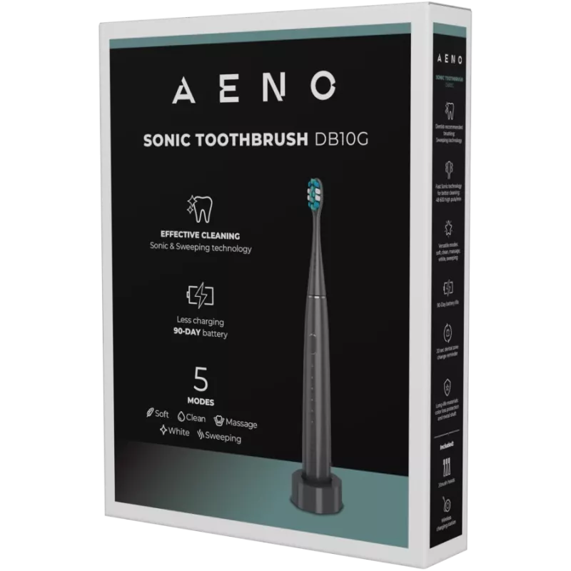 Bezvadu zobu birste, pelēka, 3 birstes galviņas, 1400mAh, funkcijas: Mīksta, Tīrīšana, Masāža, Baltināšana, Slaucīšana