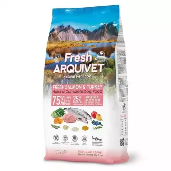 Sausā pusmitrā suņu barība ARQUIVET Fresh Salmon with Turkey 10 kg — pilnvērtīgs uzturs pieaugušiem suņiem, 27% olbaltumvielu, 17% tauku