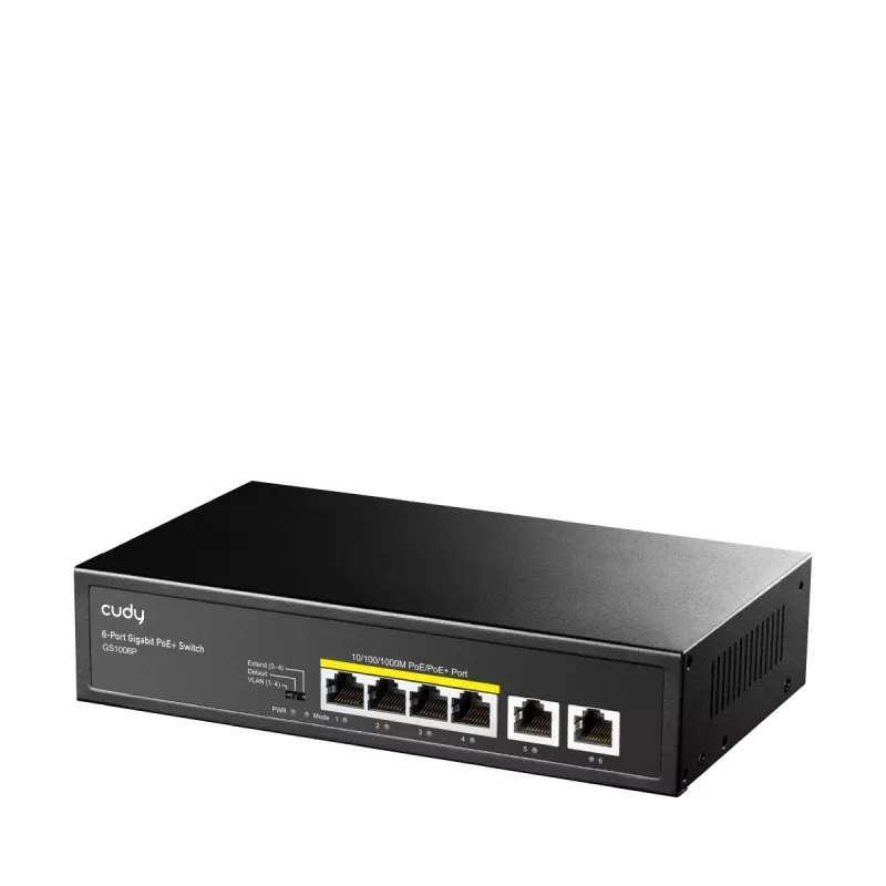 Tīkla slēdzis Cudy GS1006P Nevadāms Gigabit Ethernet 6-portu PoE, 12 Gbit/s, 2048 MAC, Melns