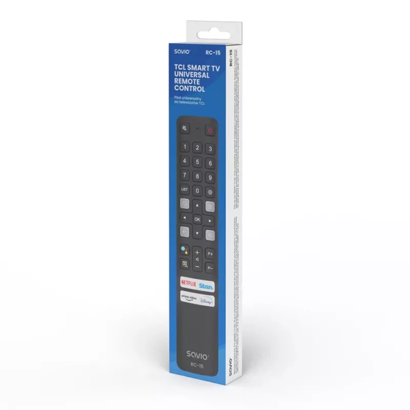 SAVIO universālā TV tālvadības pults RC-15 TCL SMART TV, IR bezvadu, melna, diapazons 10 m