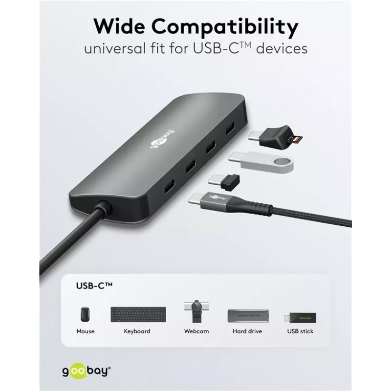Goobay Slim 4-Port USB-Hub USB-C līdz 10 Gbit/s - -Plug> 4x (76565)