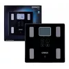 Omron VIVA elektroniskā personālie svari — kvadrātveida, melnā krāsā, maks. 150 kg, 100 g precizitāte, ķermeņa tauku/ĶMI/BMR mērīšana, 30 lietotāju atmiņa