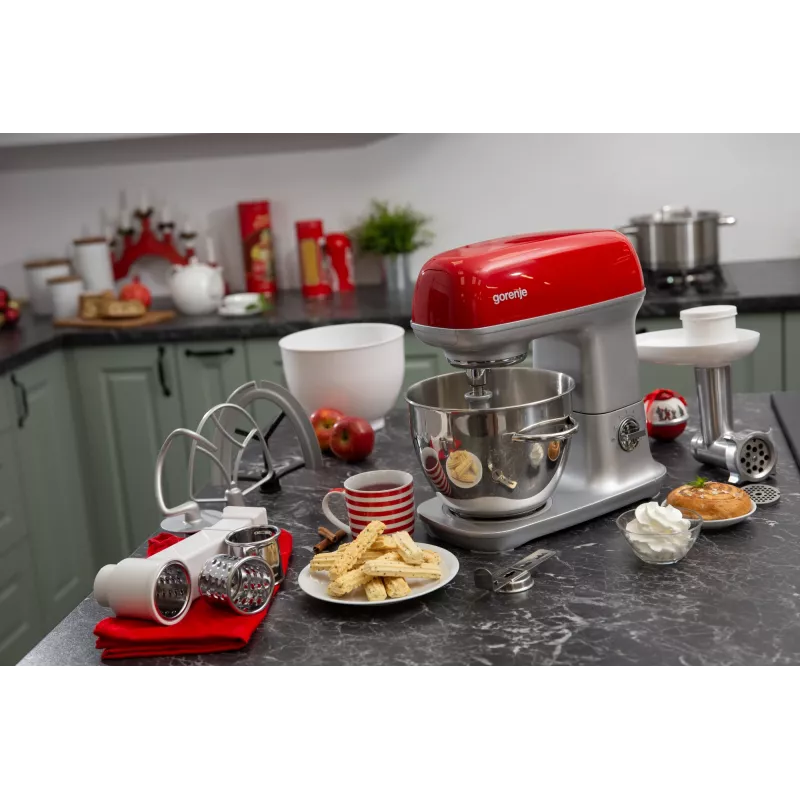 Stacionārais mikseris Gorenje MMC1000RLR — 1000 W, 4,5 l nerūsējošā tērauda bļoda, 7 ātrumi