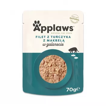 Mitrā kaķu barība Applaws Tuna Filet ar Makreli Želejā 70 g paciņa, pieaugušiem kaķiem, 82% mitrums, 13% olbaltumvielas