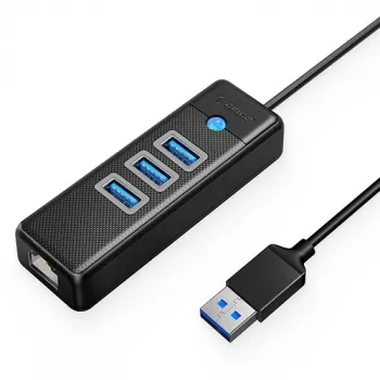 USB centrmezgls ORICO PW3UR-U3 3 portu ar RJ45 Ethernet portu