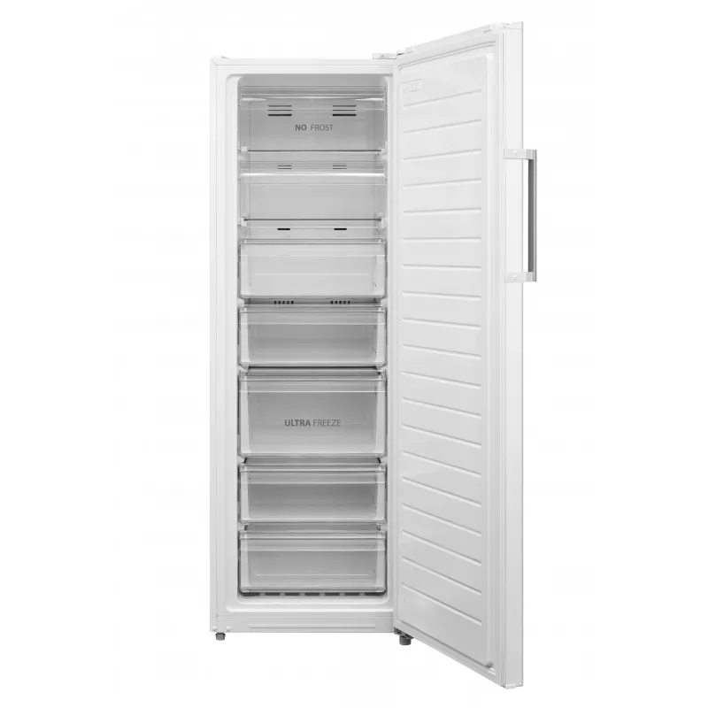 Vertikālā saldētava Midea MDRU333FZE01E — Energoefektivitātes klase E, 238 L lietderīgā tilpuma, 172,2 cm augstums, No Frost, displejs, brīvi stāvoša, balta