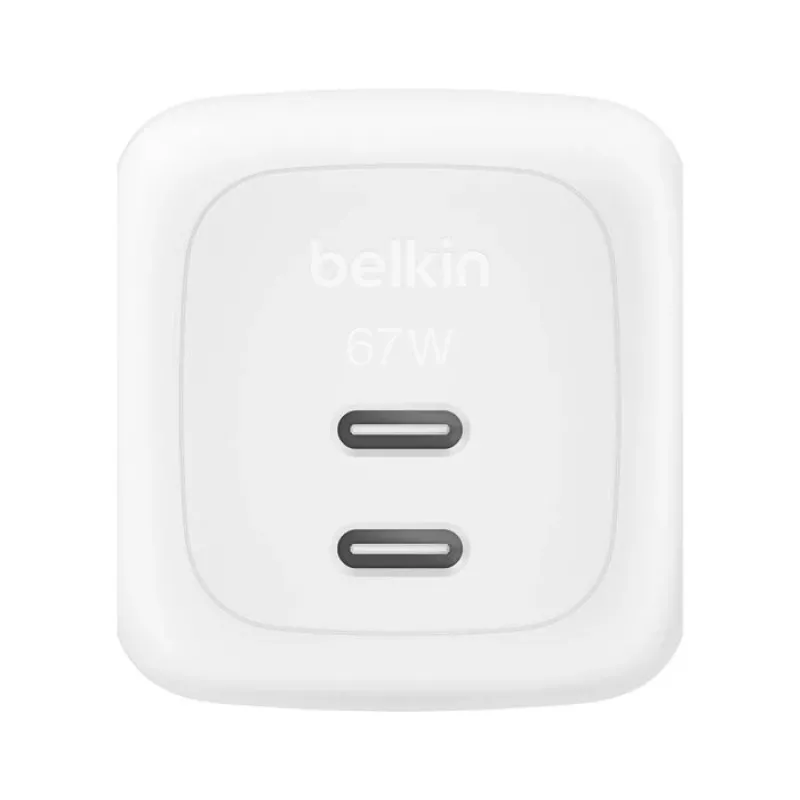 Iekštelpu maiņstrāvas ātrais lādētājs Belkin WCH020KQ2MWH-B6 — 2x USB‑C, 2 m integrēts kabelis, balts