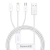 USB kabelis Baseus SUP0003529 — USB 3.2 Gen 1 (3.1 Gen 1), 1 m, USB-A uz USB-C / Micro USB-A / Lightning, balts