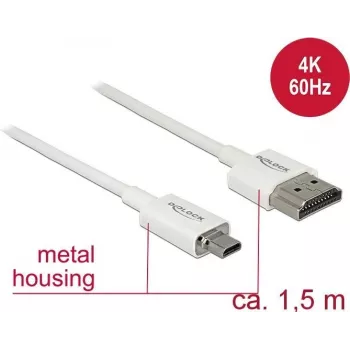 HDMI kabelis DeLOCK 85150 1,5 m HDMI Type A uz Type D balts