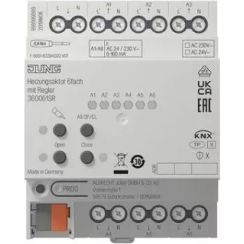 Jung KNX apkures izpildmehānisms 6 kanālu ar regulatoru 36006 1S R, DIN-sliedes montāža