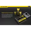 Bateriju lādētājs Nitecore NEW i2 — 2 vietu lādētājs LiFePO4, Li-Ion, NiMH baterijām; ieeja 100–240V; izeja 9–12V; piemērots AAAA/C/D/AAA/AA; melns