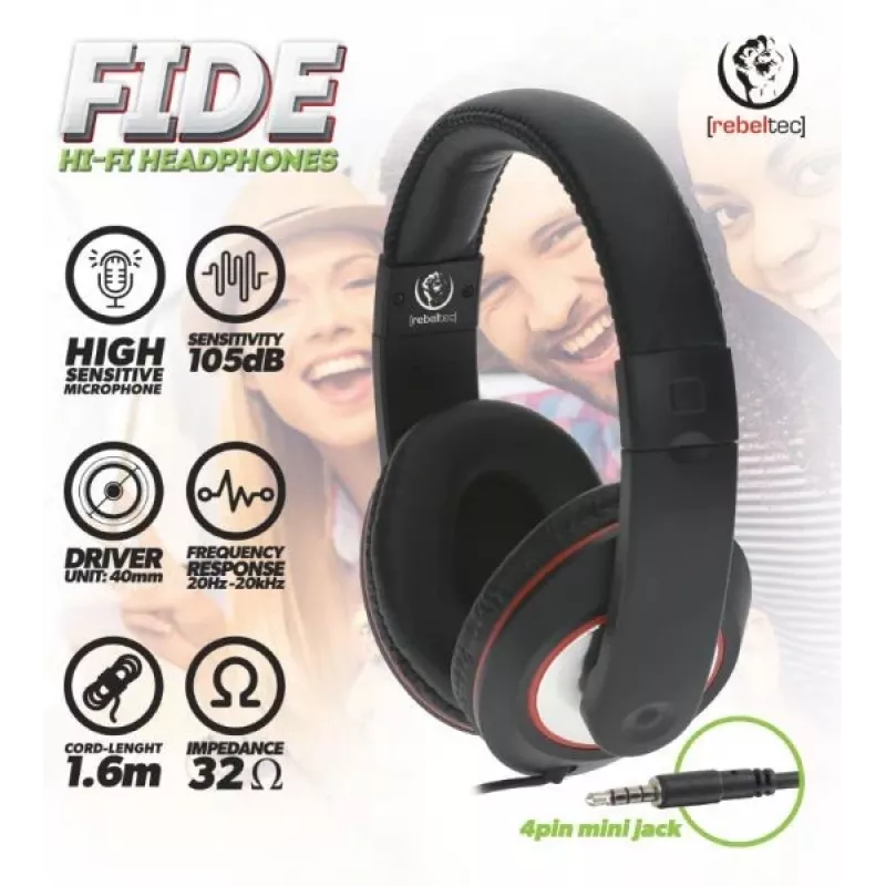 Rebeltec austiņas vadu Fide Over-Ear melnas