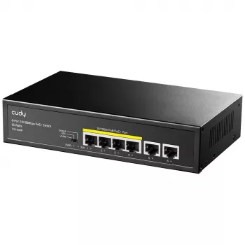 Tīkla slēdzis Cudy FS1006P Fast Ethernet 6 portu (4 PoE, 1 PoE+) 10/100 Mb/s, 1,2 Gbit/s joslas platums, metāla korpuss, statīva/sienas stiprinājums