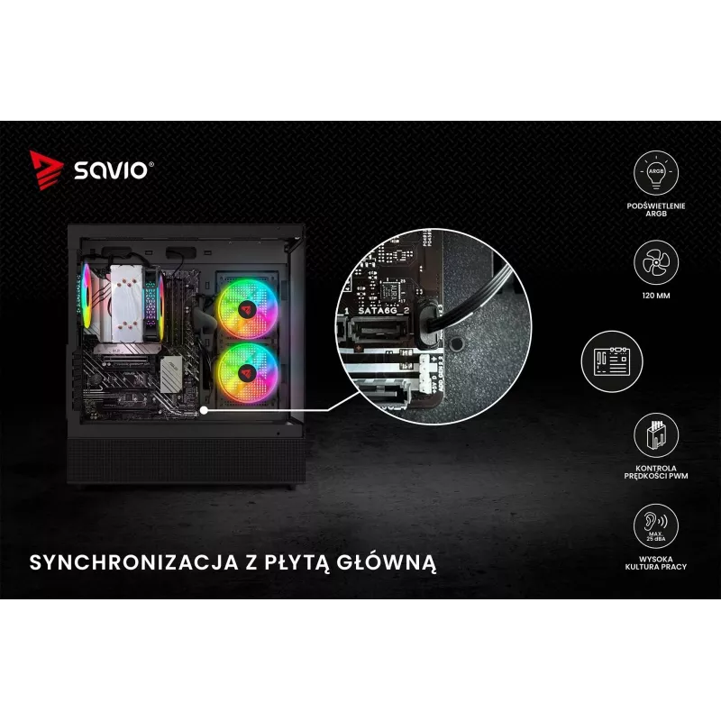 SAVIO Blast 120mm ARGB PWM korpusa ventilators - melns
