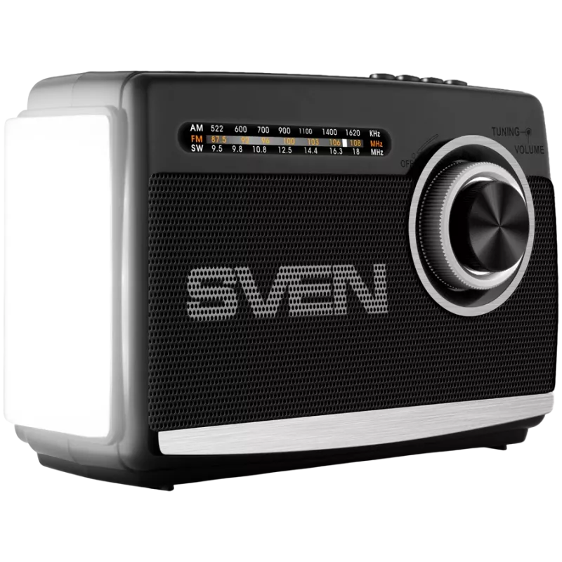 Skaļrunis SVEN SRP-155, melns (3W, Bluetooth, FM/AM/SW, USB, microSD, lukturītis, akumulators)