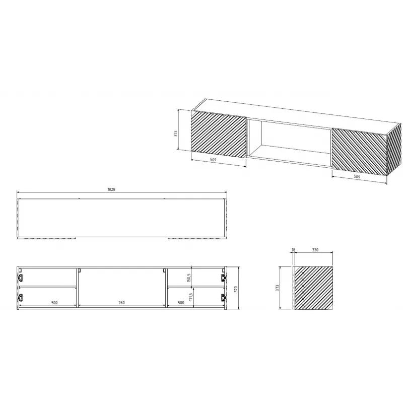 TV skapis Cama Meble LARA 183x35x37 cm melns matēts ar iebūvētu elektrisko kamīnu