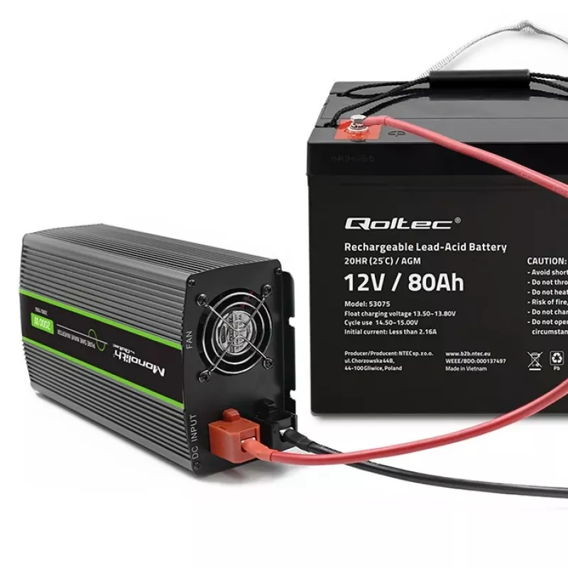 Qoltec Akumulator AGM | 12V | 80Ah | 23.5kg | Bezobsługowy | Mocny | LongLife | do UPS, kampera, łodzi, pieca