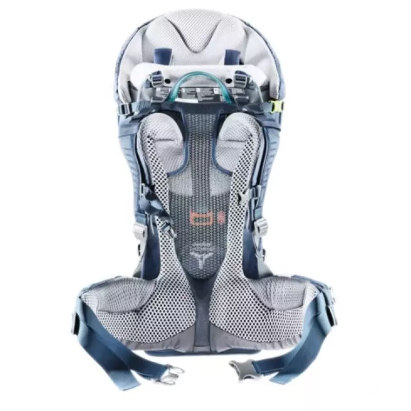 Bērnu nēsāšanas mugursoma Deuter Kid Comfort Pro, zila, poliamīds, maks. 22 kg, saulessargs, sānu kabata