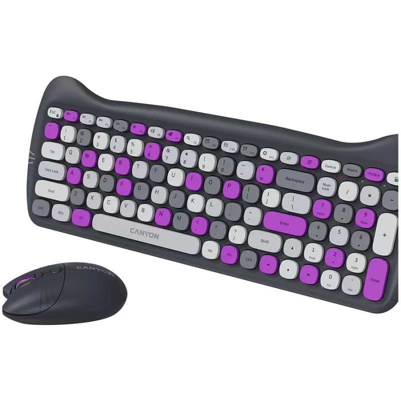 Bezvadu tastatūras un peles komplekts CANYON HSET-W6 Kitty Edition – violeta