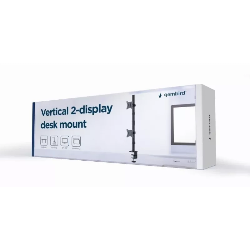 Monitora stiprinājums Gembird MA-D2-02, galda monitora kronšteins, maksimālā svara ietilpība 9 kg