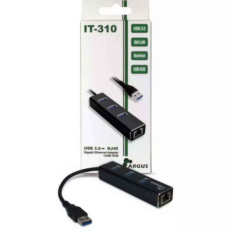 Inter-Tech Argus IT-310 - Hub - 3 x SuperSpeed USB 3.0 + 1 x 10/100/1000 - Desktop (88885439)