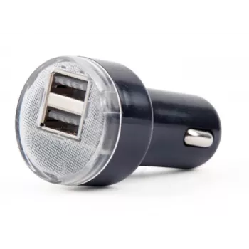 Auto lādētājs Gembird EG-U2C2A-CAR-02, 12–24 V ieeja, 5 V/2,1 A izeja, 2 × USB 2.0, melns
