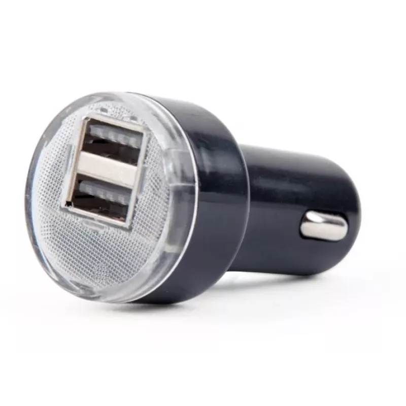 Auto lādētājs Gembird EG-U2C2A-CAR-02, 12–24 V ieeja, 5 V/2,1 A izeja, 2 × USB 2.0, melns