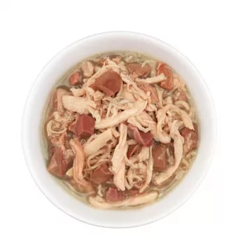 Slapjā kaķu barība Agras Pet Foods Schesir after Dark Complete Brühe 80 g — vista, bezgraudu, bez lipekļa un sojas