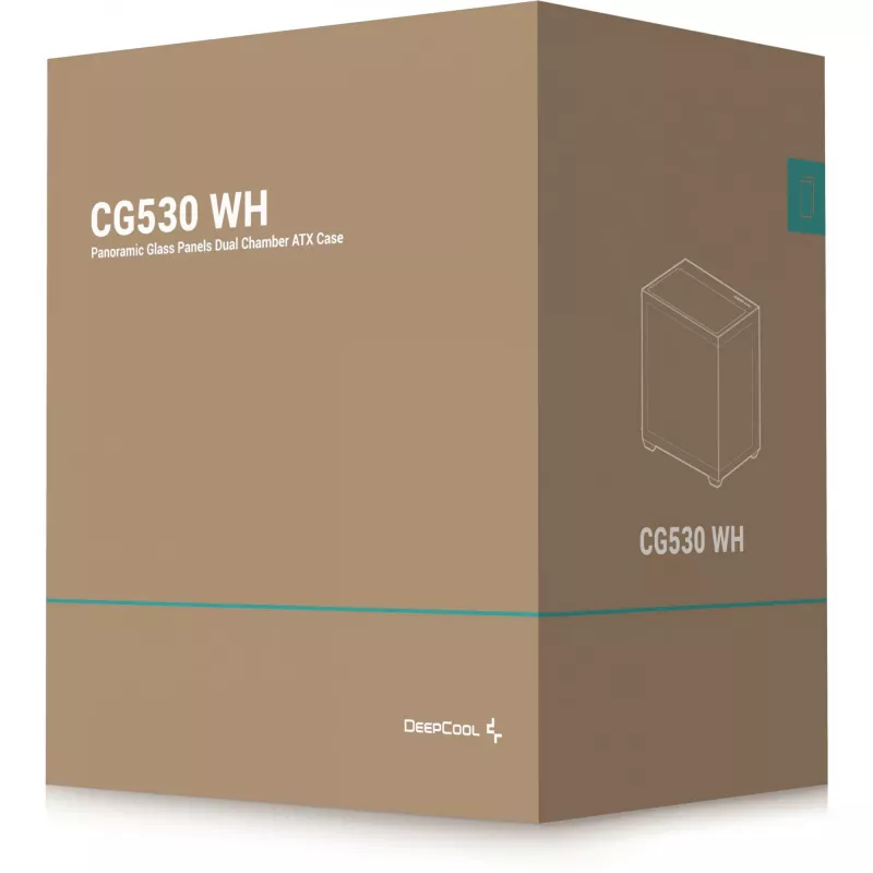 Datorkorpuss DeepCool CG530 WH Midi Tower — ATX/Micro ATX/ITX, rūdīts stikls, 2 × 3,5 collu + 3 × 2,5 collu nodalījumi, atbalsta līdz 410 mm GPU