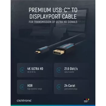 USB-C uz DP kabelis. V/V. Zils. 1,0 m — Kabelis — Digitālie/dati (44931)