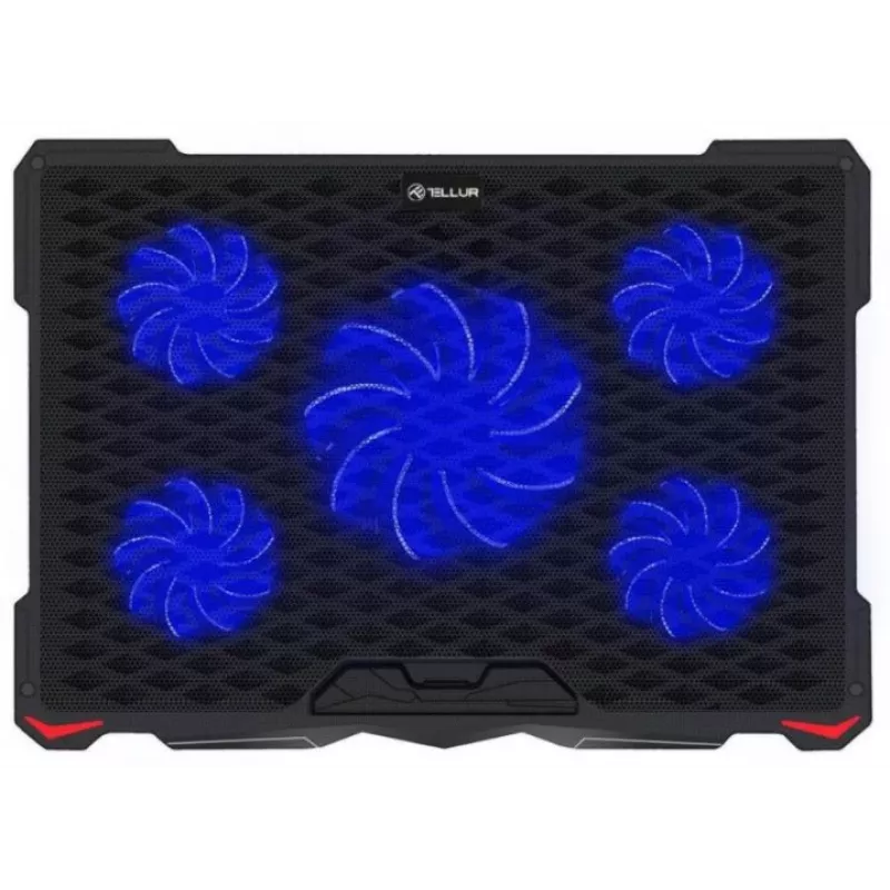 Tellur dzesēšanas paliktnis Basic 17, 5 ventilatori, LED, Melns