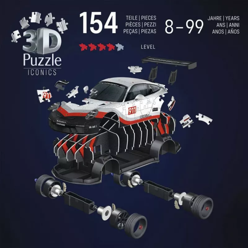 3D puzzle Ravensburger Iconics Porsche 911 GT3 Cup – modeļa replikas komplekts