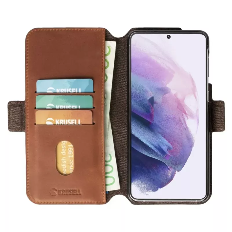 PhoneWallet Krusell Samsung Galaxy S21+ vintage cognac — maka stila tālruņa maciņš