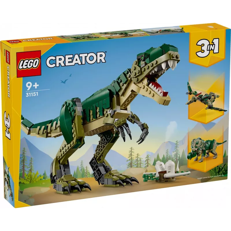 LEGO Creator 3-in-1 T.Rex būvējams modeļa komplekts, 626 gab., 150 mm augstums, vecums 9+