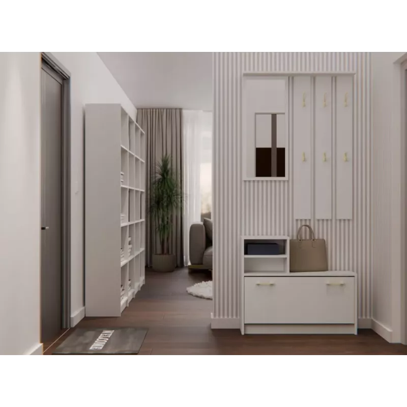 Wardrobe Shoe Cabinet top e shop VERA Cashmere GS1 — 1800×850×240 mm, veramas durvis, spogulis, 1 plaukts, 6 āķi